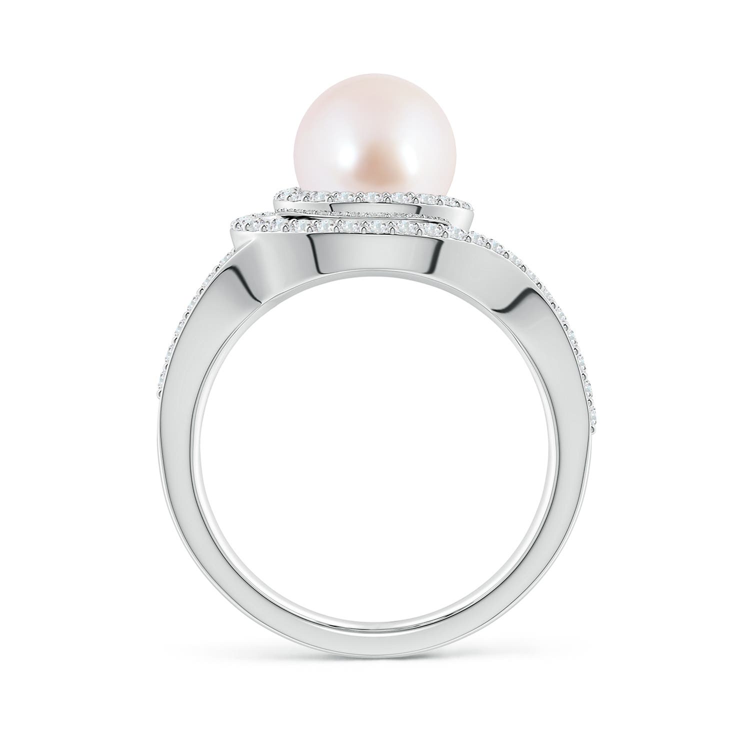 8mm AAA Japanese Akoya Pearl Spiral Halo Ring with Diamonds in White Gold - side 2