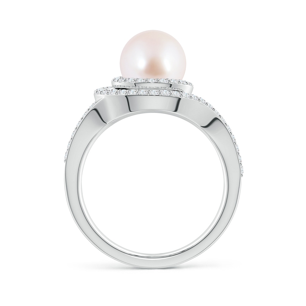 8mm AAA Japanese Akoya Pearl Spiral Halo Ring with Diamonds in White Gold - side 1
