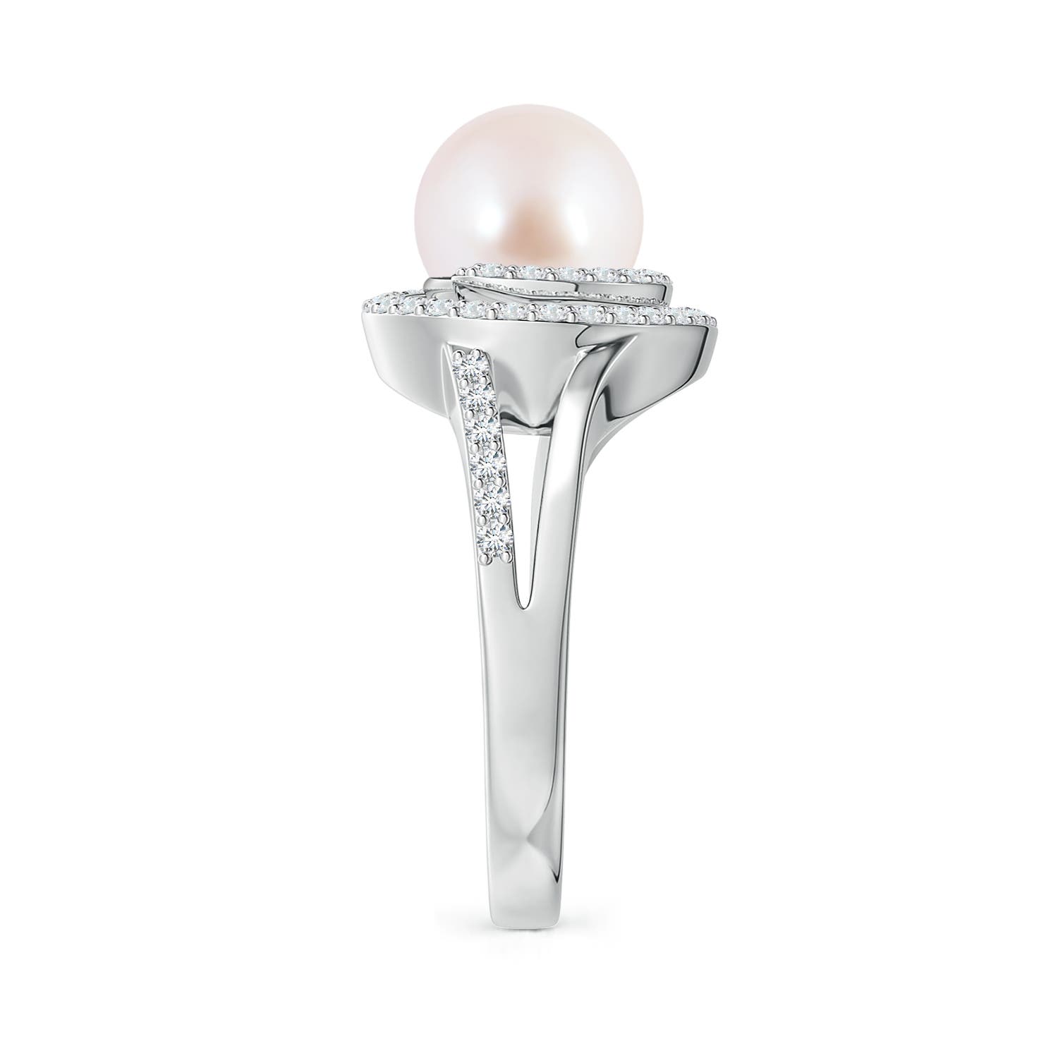 8mm AAA Japanese Akoya Pearl Spiral Halo Ring with Diamonds in White Gold - side 3
