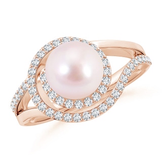 8mm AAAA Japanese Akoya Pearl Spiral Halo Ring with Diamonds in Rose Gold