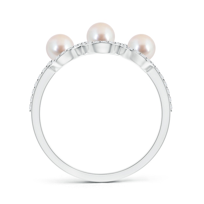 4mm AAA Three Stone Akoya Pearl Ring with Diamond Halo  in White Gold Product Image
