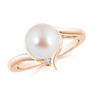 8mm AAA Japanese Akoya Pearl Solitaire Ring with Diamond in Rose Gold