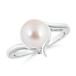 8mm AAA Japanese Akoya Pearl Solitaire Ring with Diamond in White Gold