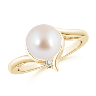 8mm AAA Japanese Akoya Pearl Solitaire Ring with Diamond in Yellow Gold