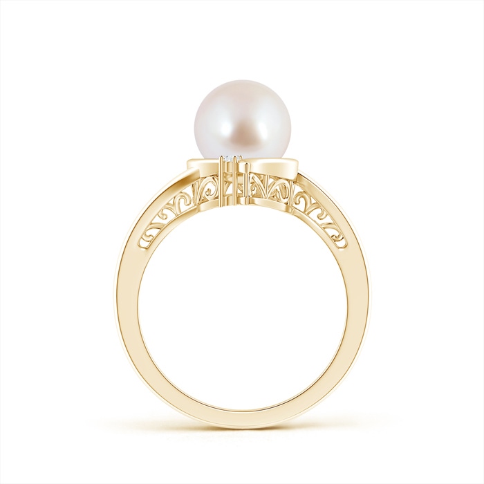 8mm AAA Japanese Akoya Pearl Solitaire Ring with Diamond in Yellow Gold Product Image