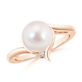 8mm AAAA Japanese Akoya Pearl Solitaire Ring with Diamond in 9K Rose Gold