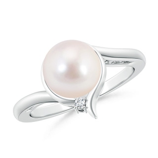 8mm AAAA Japanese Akoya Pearl Solitaire Ring with Diamond in S999 Silver