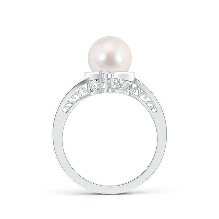 8mm AAAA Japanese Akoya Pearl Solitaire Ring with Diamond in S999 Silver Product Image