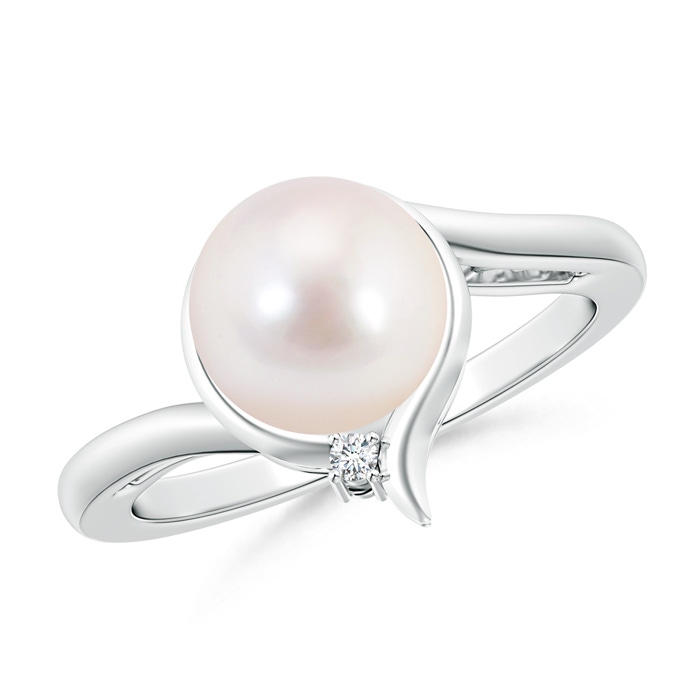 8mm AAAA Japanese Akoya Pearl Solitaire Ring with Diamond in White Gold