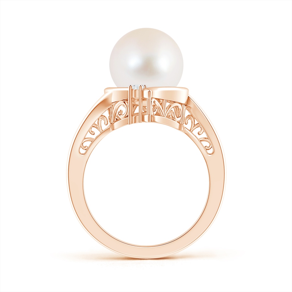 10mm AAA Freshwater Cultured Pearl Solitaire Ring with Diamond in Rose Gold Product Image