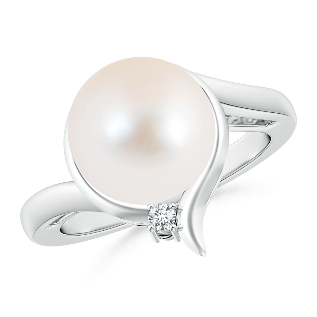 10mm AAA Freshwater Cultured Pearl Solitaire Ring with Diamond in S999 Silver