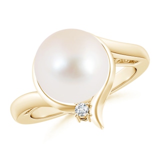 10mm AAA Freshwater Cultured Pearl Solitaire Ring with Diamond in Yellow Gold