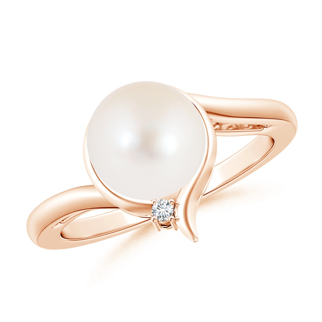8mm AAA Freshwater Cultured Pearl Solitaire Ring with Diamond in Rose Gold