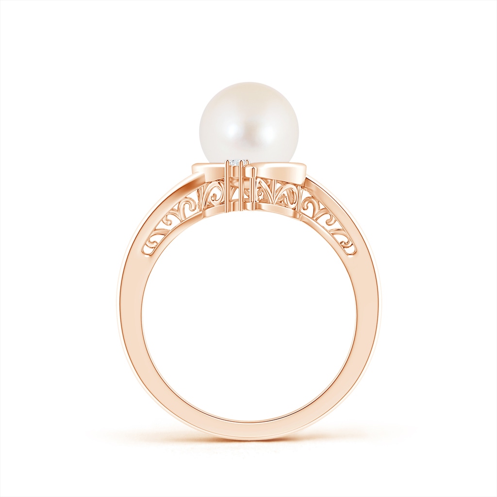8mm AAA Freshwater Cultured Pearl Solitaire Ring with Diamond in Rose Gold Product Image