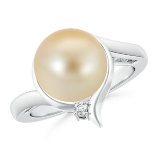 10mm AAA Golden South Sea Cultured Pearl Solitaire Ring with Diamond in White Gold