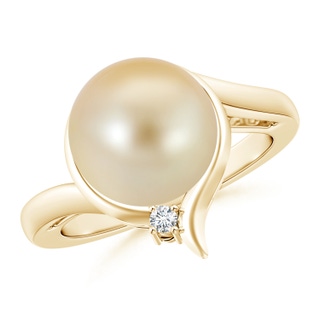 10mm AAA Golden South Sea Cultured Pearl Solitaire Ring with Diamond in Yellow Gold