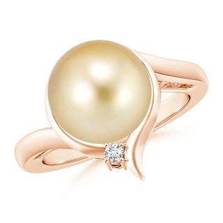 10mm AAAA Golden South Sea Cultured Pearl Solitaire Ring with Diamond in Rose Gold