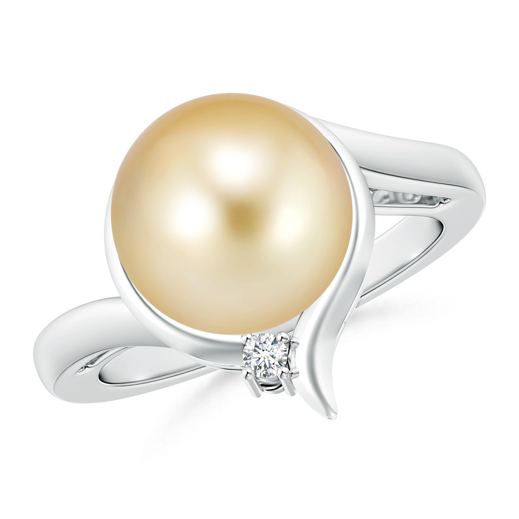 10mm AAAA Golden South Sea Cultured Pearl Solitaire Ring with Diamond in White Gold