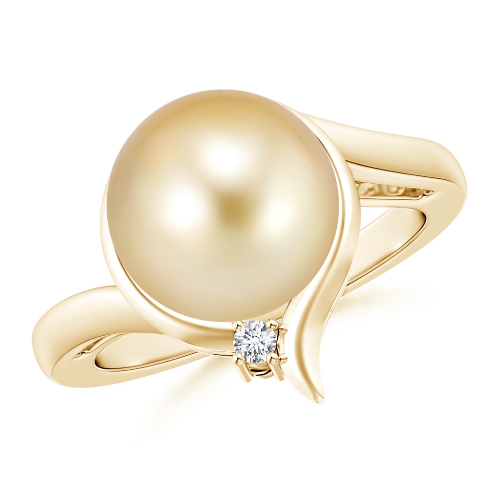 10mm AAAA Golden South Sea Cultured Pearl Solitaire Ring with Diamond in Yellow Gold