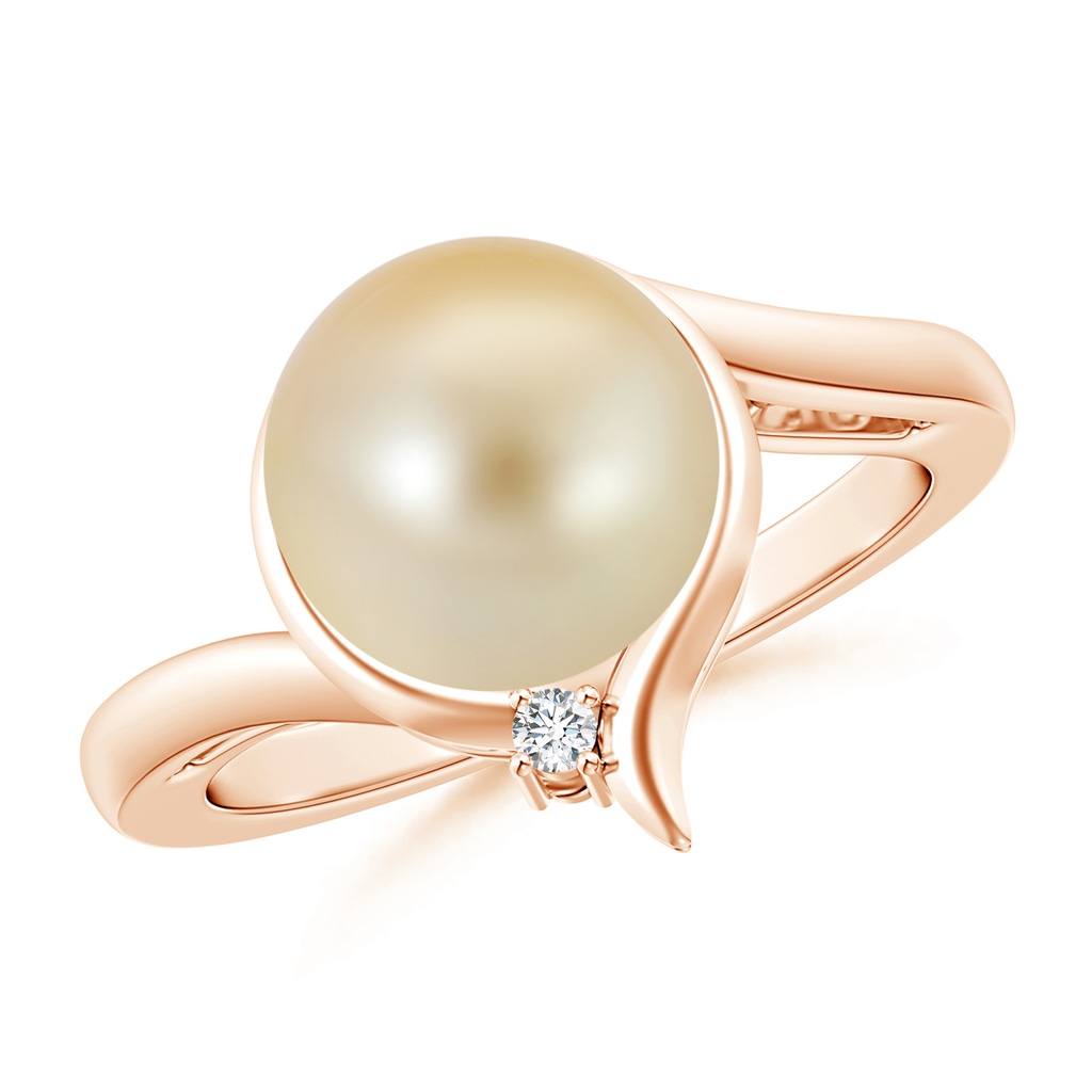 9mm AAA Golden South Sea Cultured Pearl Solitaire Ring with Diamond in Rose Gold