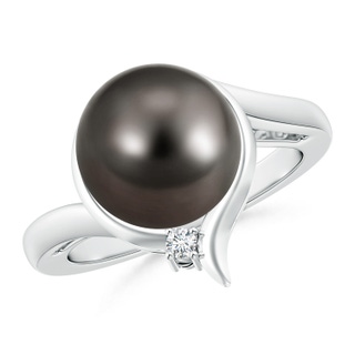 10mm AAA Tahitian Pearl Solitaire Ring with Diamond in White Gold