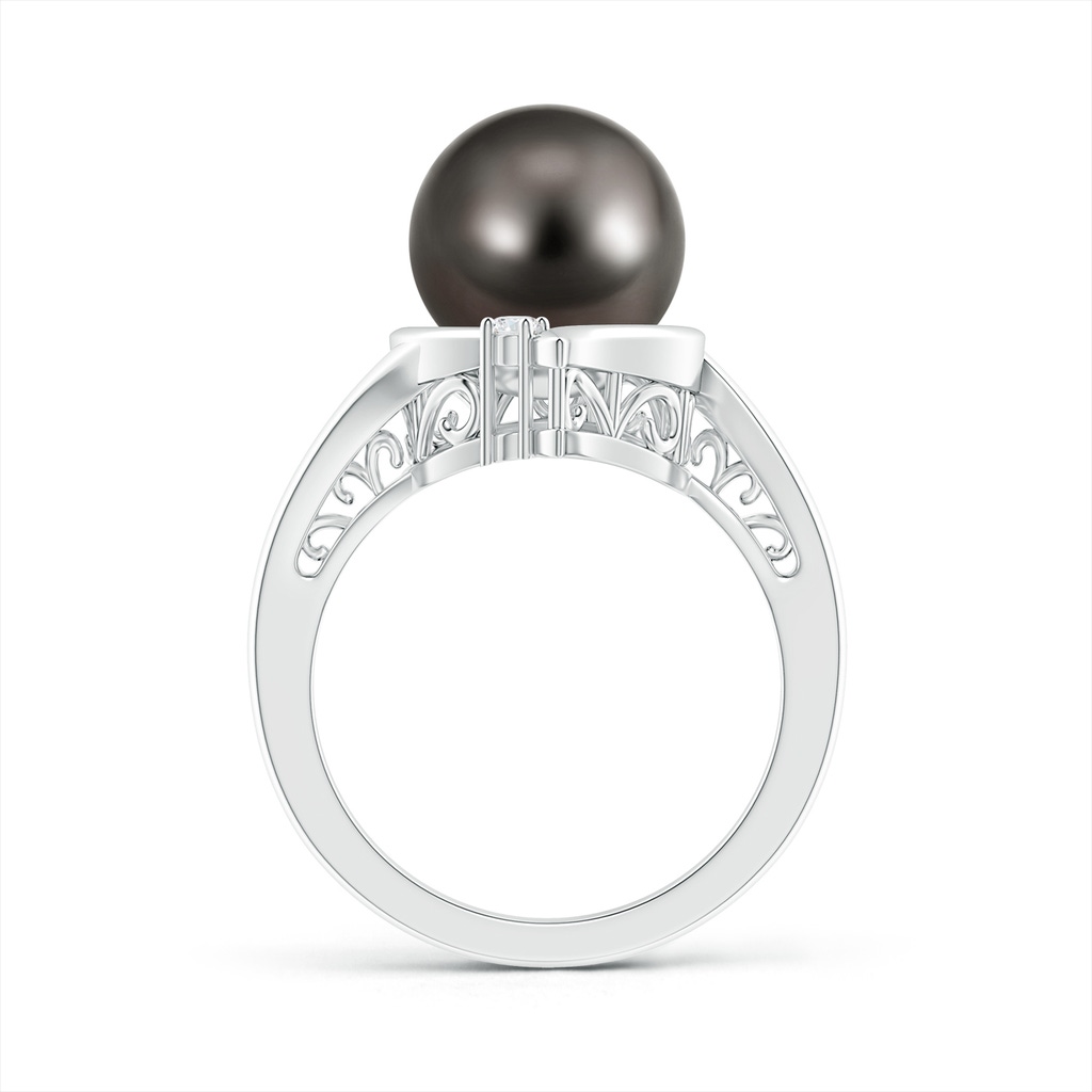 10mm AAA Tahitian Pearl Solitaire Ring with Diamond in White Gold Product Image