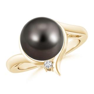 10mm AAA Tahitian Pearl Solitaire Ring with Diamond in Yellow Gold