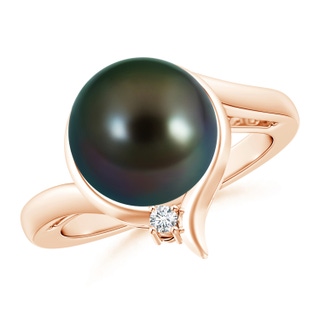 10mm AAAA Tahitian Pearl Solitaire Ring with Diamond in Rose Gold
