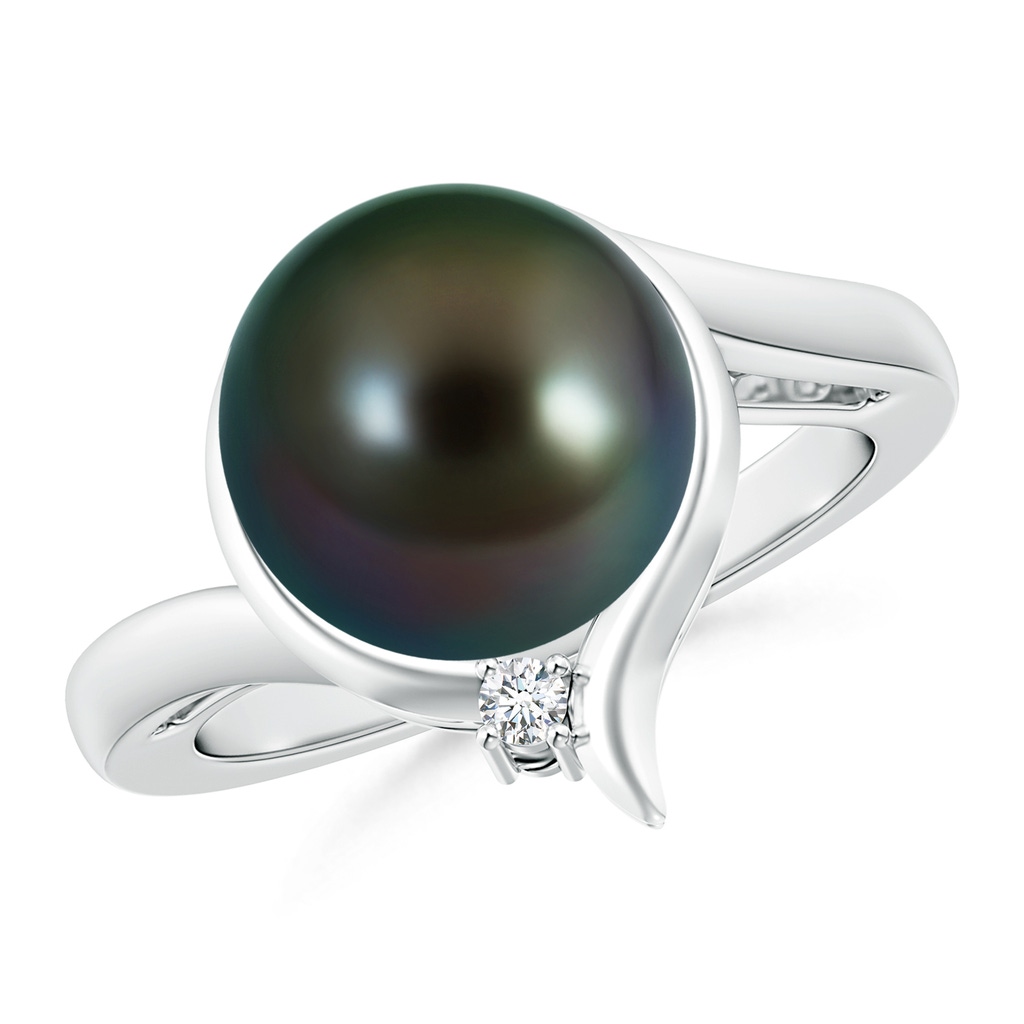 10mm AAAA Tahitian Pearl Solitaire Ring with Diamond in S999 Silver