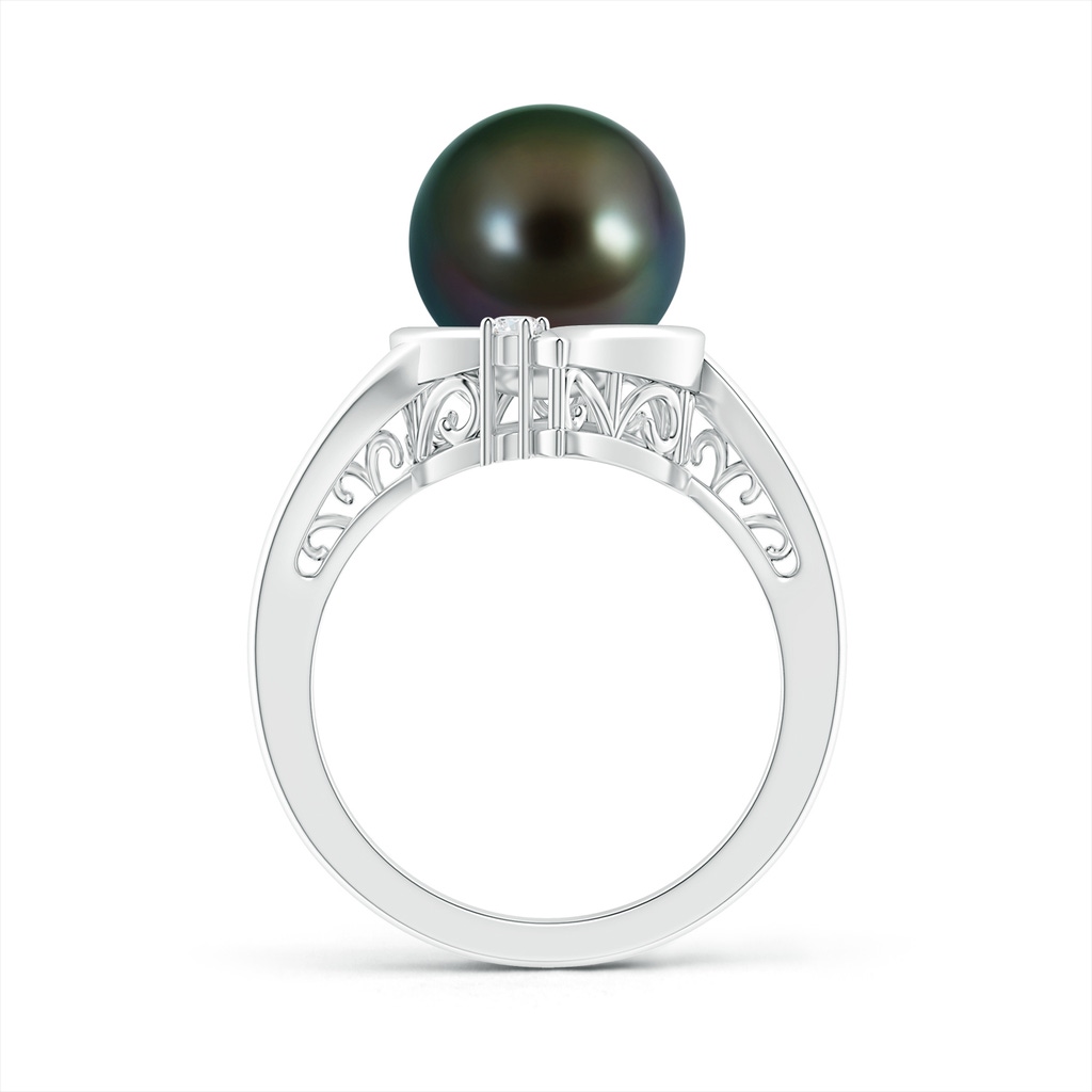 10mm AAAA Tahitian Pearl Solitaire Ring with Diamond in S999 Silver Product Image