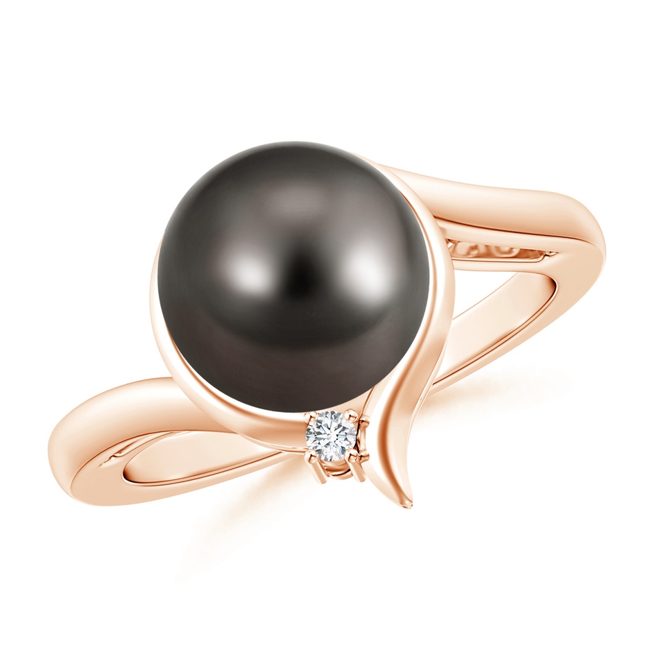 9mm AAA Tahitian Pearl Solitaire Ring with Diamond in Rose Gold 