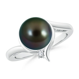 9mm AAAA Tahitian Pearl Solitaire Ring with Diamond in S999 Silver