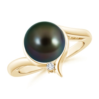 9mm AAAA Tahitian Pearl Solitaire Ring with Diamond in Yellow Gold