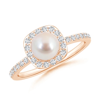 6mm AAA Vintage Style Japanese Akoya Pearl and Diamond Halo Ring in 10K Rose Gold