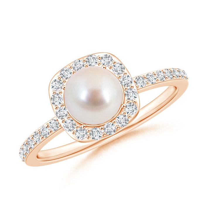 6mm AAA Vintage Style Japanese Akoya Pearl and Diamond Halo Ring in Rose Gold 