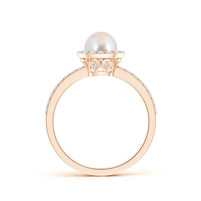 6mm AAA Vintage Style Japanese Akoya Pearl and Diamond Halo Ring in Rose Gold product image