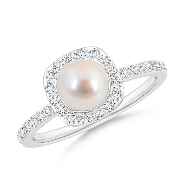 6mm AAA Vintage Style Japanese Akoya Pearl and Diamond Halo Ring in White Gold 