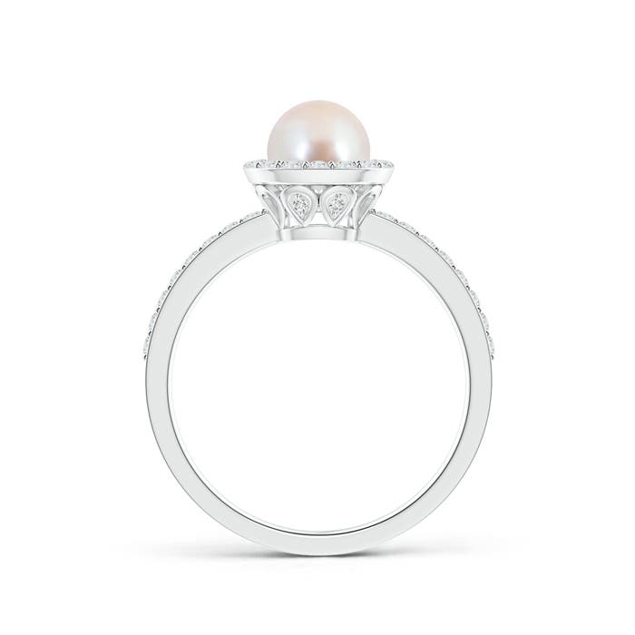 6mm AAA Vintage Style Japanese Akoya Pearl and Diamond Halo Ring in White Gold
