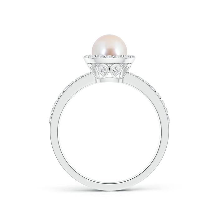 6mm AAA Vintage Style Japanese Akoya Pearl and Diamond Halo Ring in White Gold product image