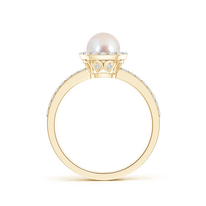 6mm AAA Vintage Style Japanese Akoya Pearl and Diamond Halo Ring in Yellow Gold