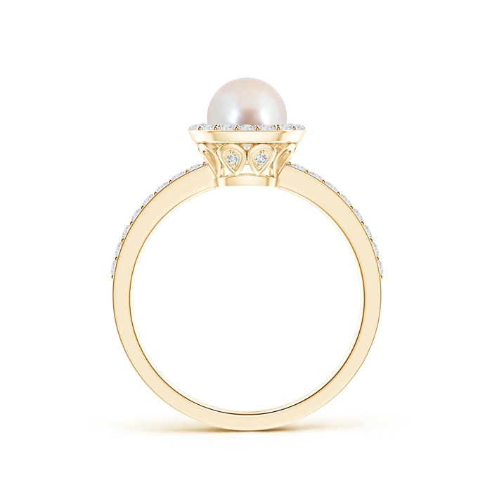 6mm AAA Vintage Style Japanese Akoya Pearl and Diamond Halo Ring in Yellow Gold product image