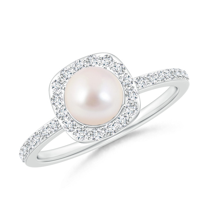 6mm AAAA Vintage Style Japanese Akoya Pearl and Diamond Halo Ring in White Gold