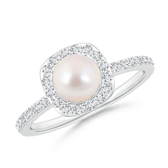 6mm AAAA Vintage Style Japanese Akoya Pearl and Diamond Halo Ring in White Gold 