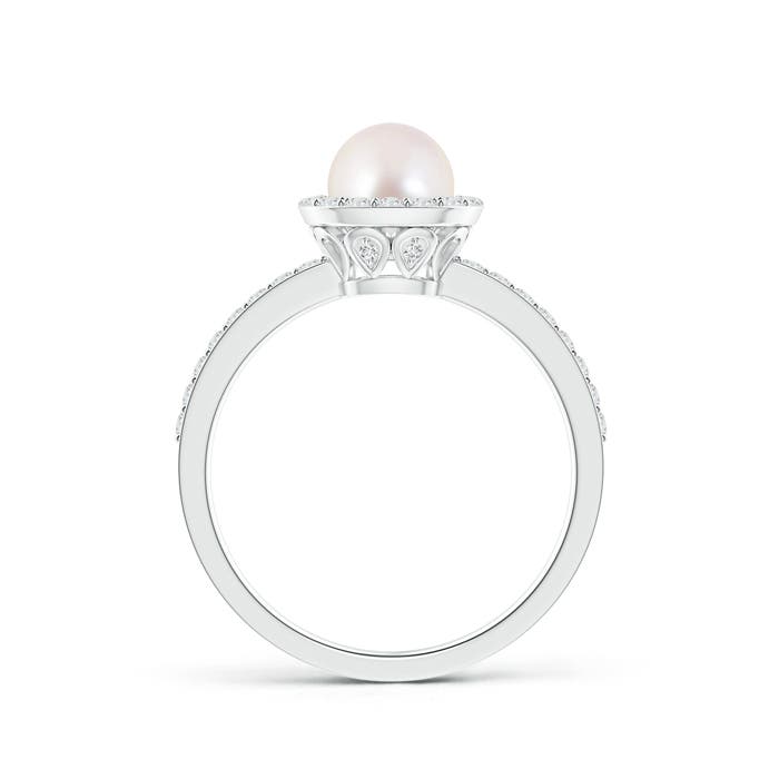 6mm AAAA Vintage Style Japanese Akoya Pearl and Diamond Halo Ring in White Gold