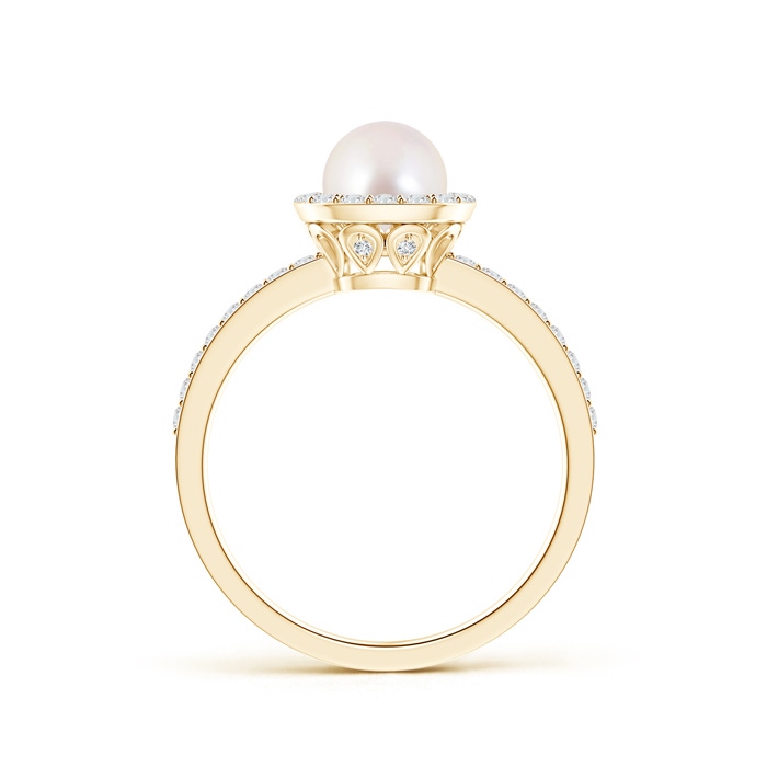 6mm AAAA Vintage Style Japanese Akoya Pearl and Diamond Halo Ring in Yellow Gold product image