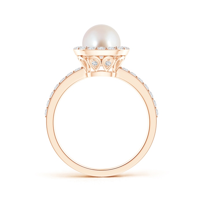 7mm AAA Vintage Style Japanese Akoya Pearl and Diamond Halo Ring in Rose Gold product image