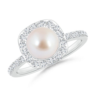 7mm AAA Vintage Style Japanese Akoya Pearl and Diamond Halo Ring in White Gold