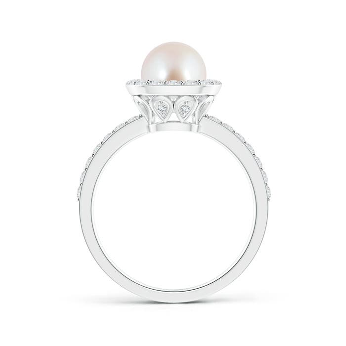 7mm AAA Vintage Style Japanese Akoya Pearl and Diamond Halo Ring in White Gold