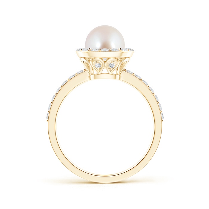 7mm AAA Vintage Style Japanese Akoya Pearl and Diamond Halo Ring in Yellow Gold product image