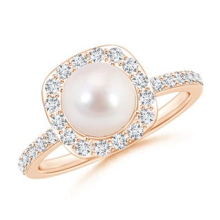 7mm AAAA Vintage Style Japanese Akoya Pearl and Diamond Halo Ring in Rose Gold